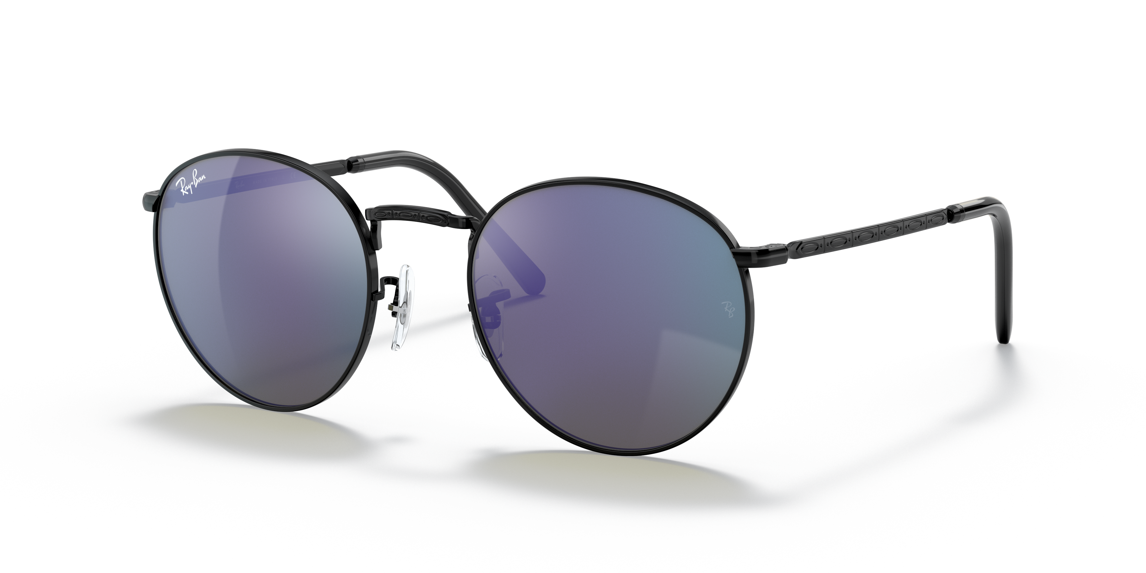 NEW ROUND Sunglasses in Black and Green Mirror Blue - RB3637 | Ray