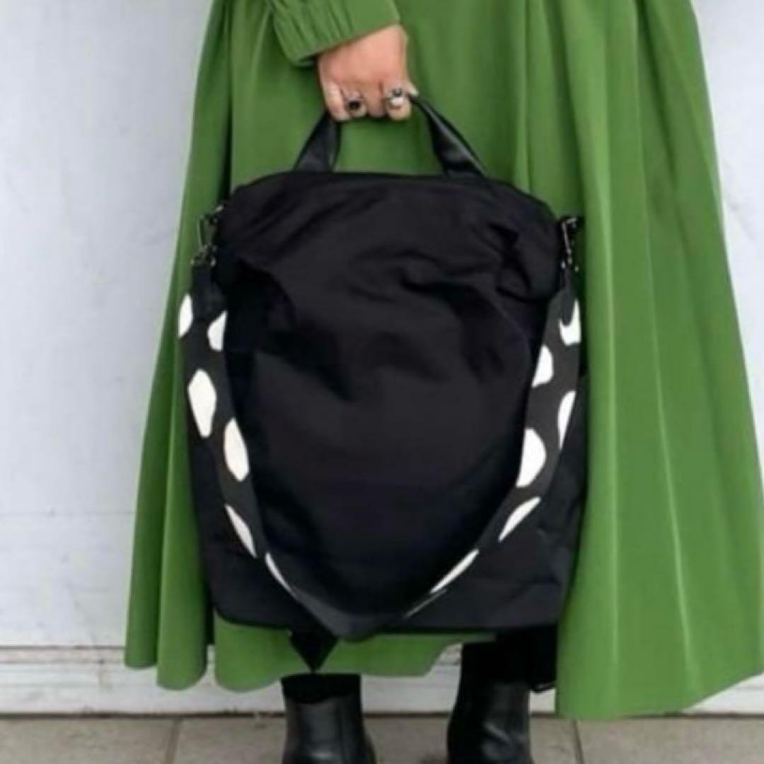 極美品　イアパピヨネ 柄ワイドテープリュック＆ショルダーバッグ　ドット 極美品 イアパピヨネ 柄ワイドテープリュック＆ショルダーバッグ