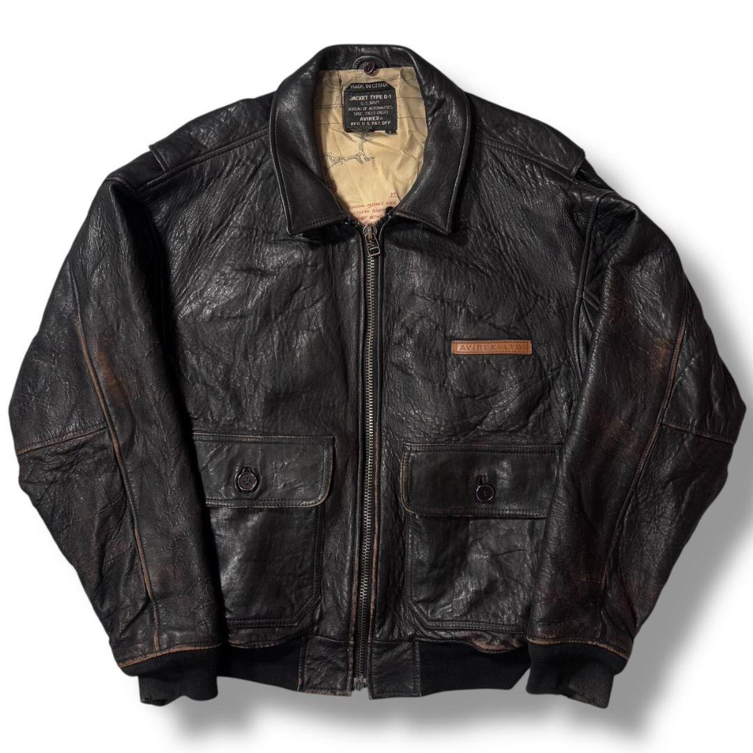 AVIREX G-1 A-2 レザーフライトジャケット 黒 本革 7823 Avirex Type G-1 US Navy 7823 Leather Flight Bomber Jacket Men's
