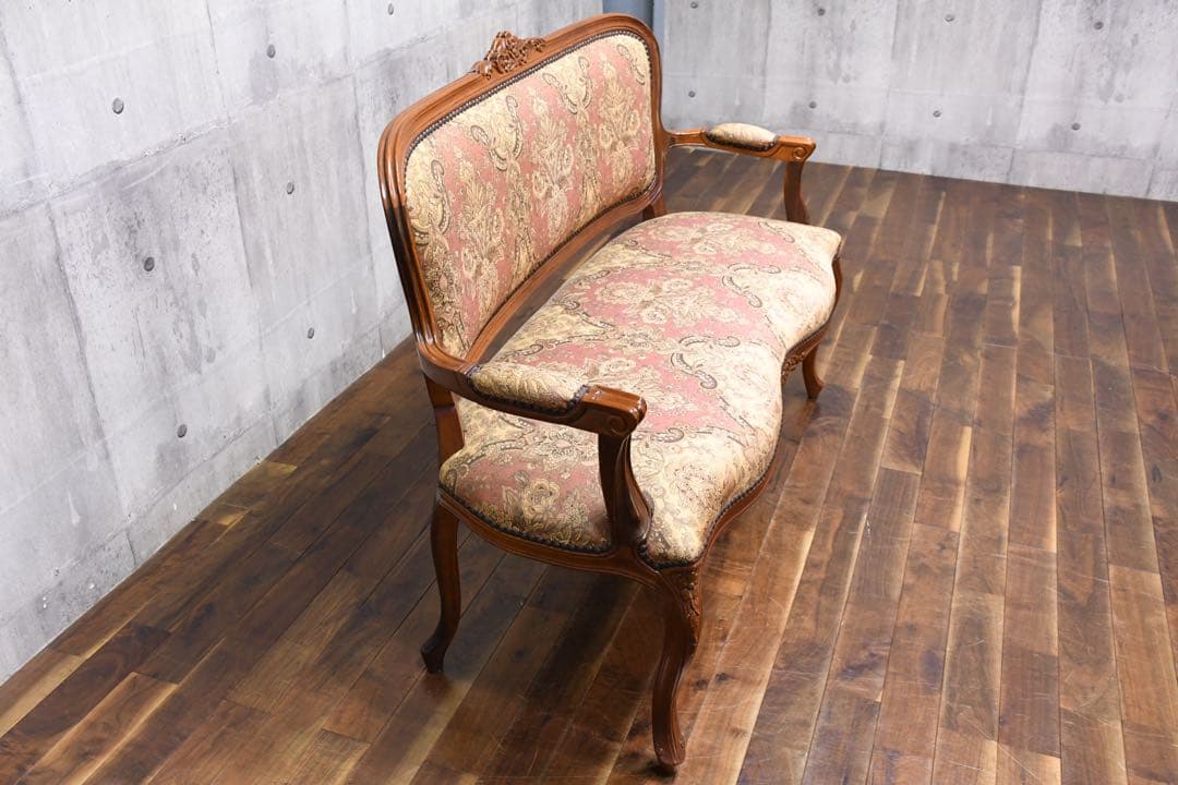 EHK17 イタリア製 猫脚 彫刻 セティ 2人掛けソファ 単鋲打ち ロココ調